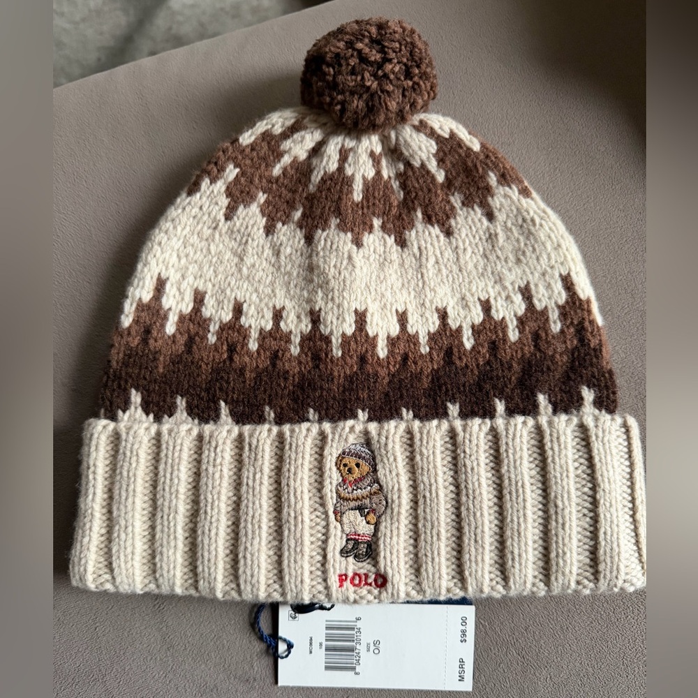 Polo by Ralph Lauren Tan and Cream Knit Beanie